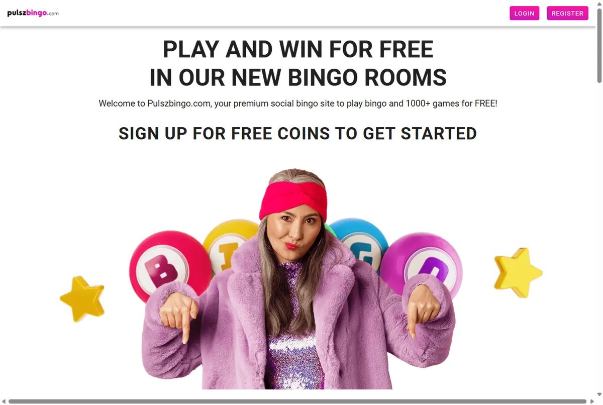 The Pulsz Bingo home page announcing new bingo rooms