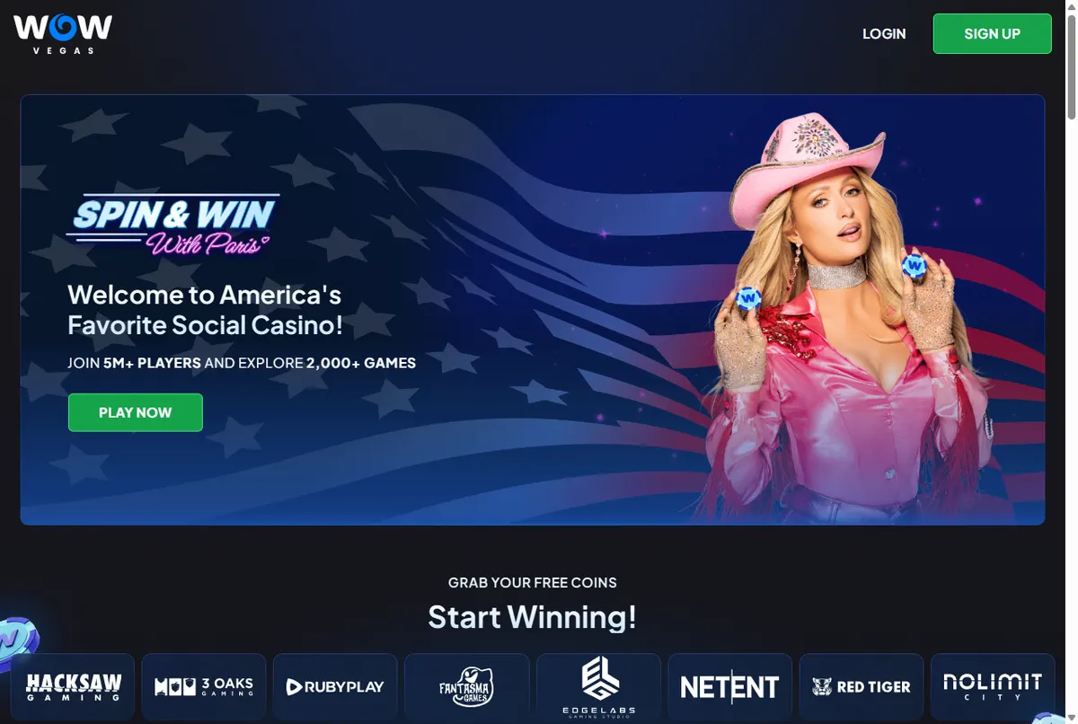 The WOW Vegas home page with its studio strip